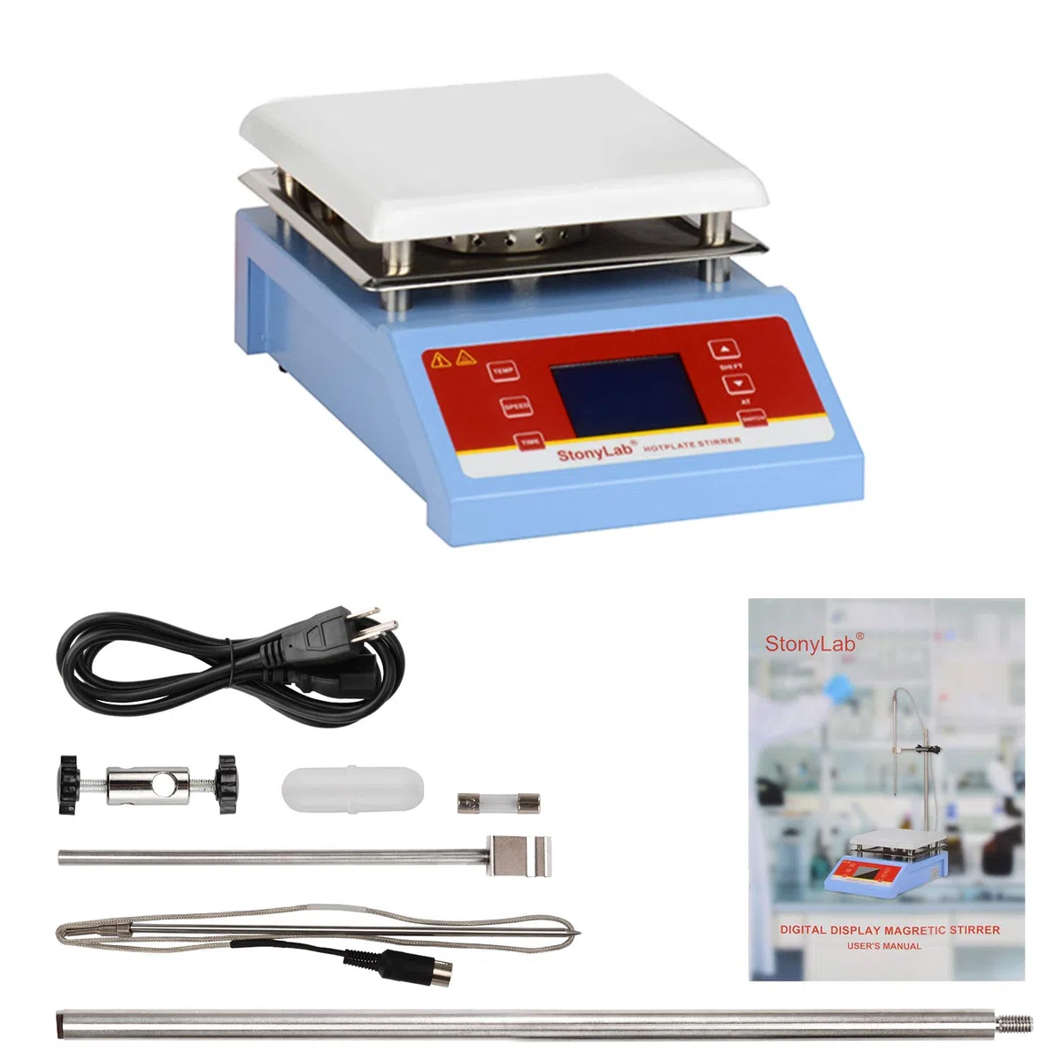 stonylab Mieszadło Magnetyczne z Cyfrowym Wyświetlaczem Pojemność 5L 200-2000 obr./min Mieszadło Magnetyczne z Ceramiczną Płytką Grzewczą i Czujnikiem Temperatury, Maks. 350℃ Moc Znamionowa 600W 220 V
