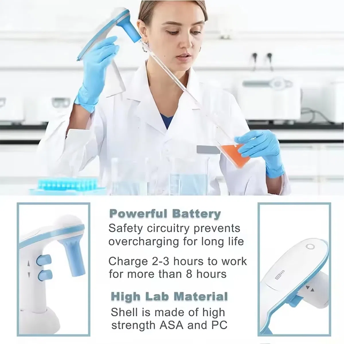 Pipety elektryczne 0,1-100 ml, cyfrowa pipeta automatyczna z filtrem 0,45 μm, precyzyjna regulacja objętości do eksperymentów laboratoryjnych i badań