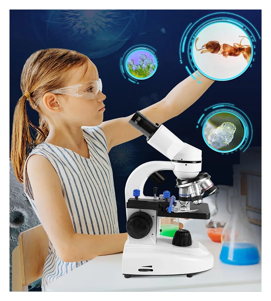 Mikroskop Biologiczny Zoom 30000X HD Cyfrowy Laboratoryjny Mikroskop Złożony Z Okularami Szerokokątnymi 10X I 50X Do Laboratorium,OferująC WięKszą Precyzję