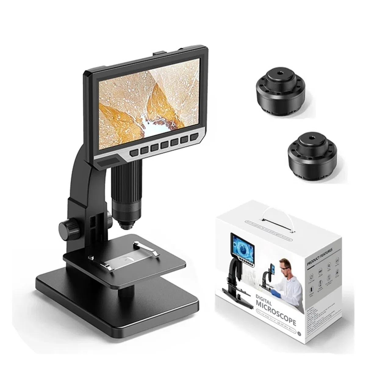 2000X Cyfrowy Mikroskop, 7-calowy wyświetlacz HD, podwójny obiektyw, elektroniczny, przemysłowy, USB, kamera, zoom, lupa, endoskop