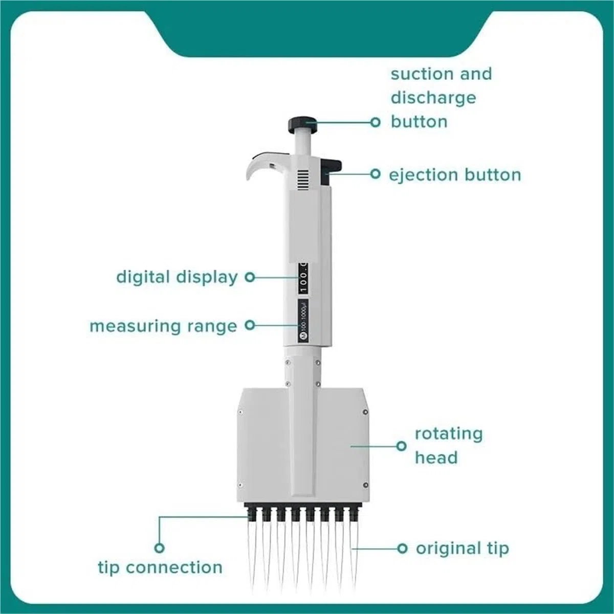 Pipeta elektroniczna, Pipeta, 8 Kanałów 12 Wielokanałowych, Ręcznych, Cyfrowych, Regulowanych Mikropipet Laboratoryjnych,Przenośne urządzenie do pipet(12 Channels 5-50ul)