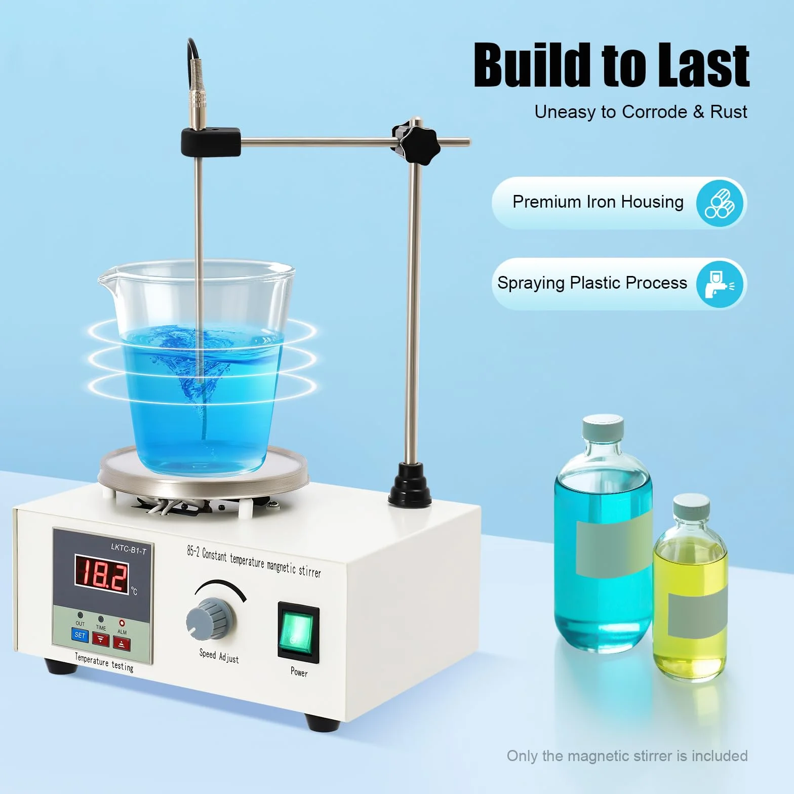 Mieszadło magnetyczne z płytą grzejną, laboratoryjne, mieszadło magnetyczne, 250 W, cyfrowy wskaźnik temperatury 0-99℃ i 0-2000 obr./min, regulacja prędkości, pojemność 2000 ml, średnica