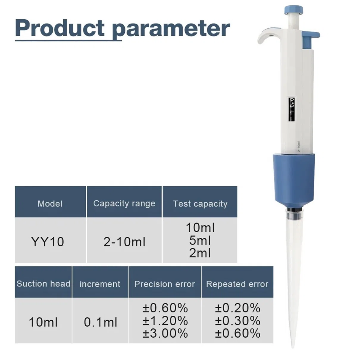 Pipeta, Pipeta laboratoryjna 2-10 ml, regulowana, jednokanałowa, cyfrowa mikropipeta z końcówkami pipety, dozownik próbek