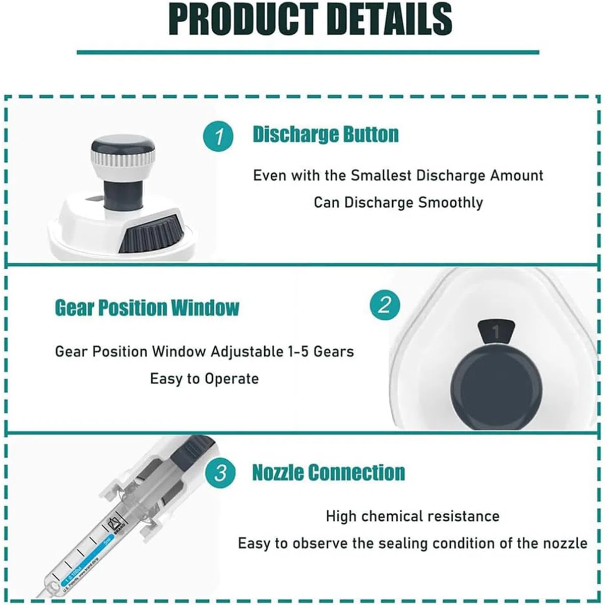 Pipettor jednokanałowy, mikropipeta laboratoryjna z końcówkami 5 ml, pipety ciągłe 0,5 ml – 50 ml, 5 biegów, regulowana objętość, do badań chemicznych, naukowych