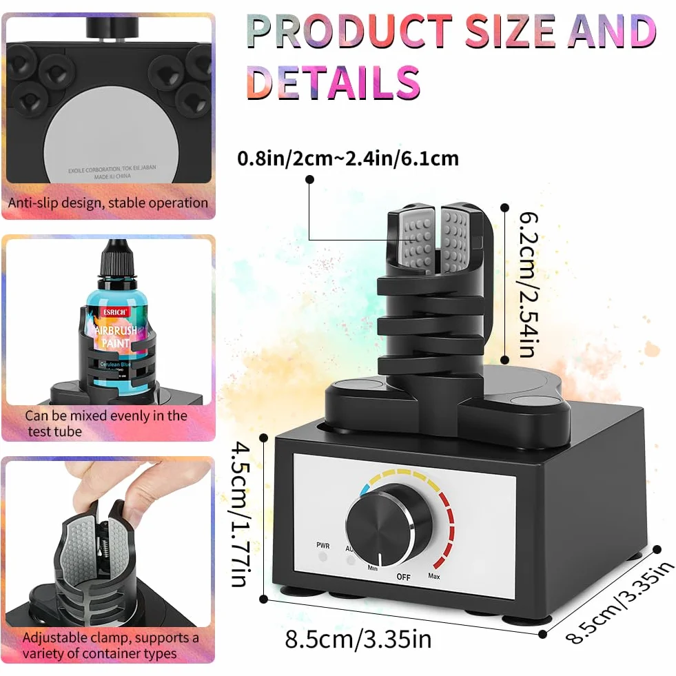 Hotut Paint Shaker Mikser Mini Vortex, DIY Model Paint Shaker, 3-stopniowa regulacja prędkości, 300 ~ 2400 obr./min, pojemność 10-100 ml, mieszacz farb akrylowych, laboratoryjnych lakierów do paznokci