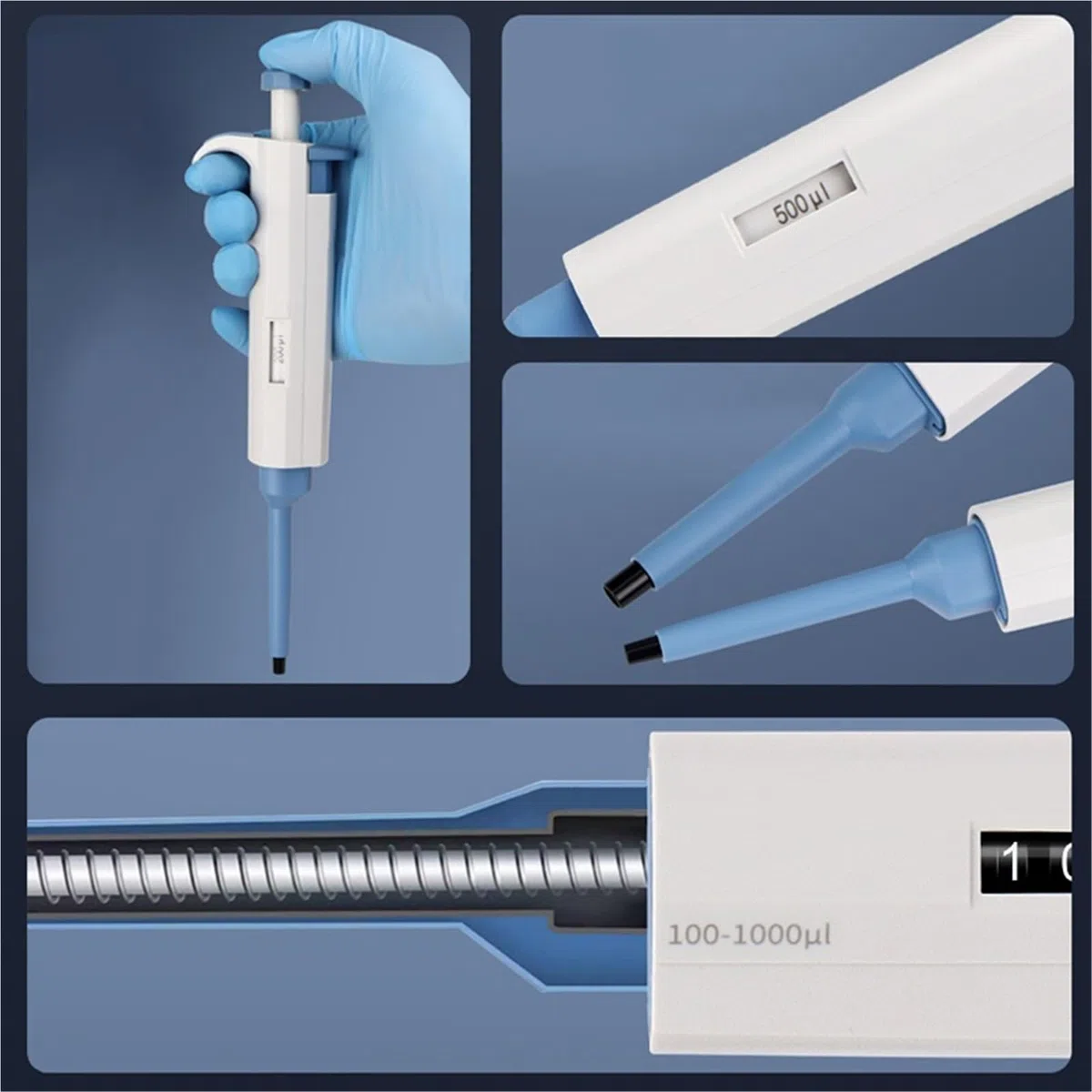 Pipeta laboratoryjna Plastikowe pipety Kroplomierz Ręczny Cyfrowy Regulowany Mikropipet Sprzęt laboratoryjny z Końcówkami do pipet,Długowieczny sprzęt(10-100ul)