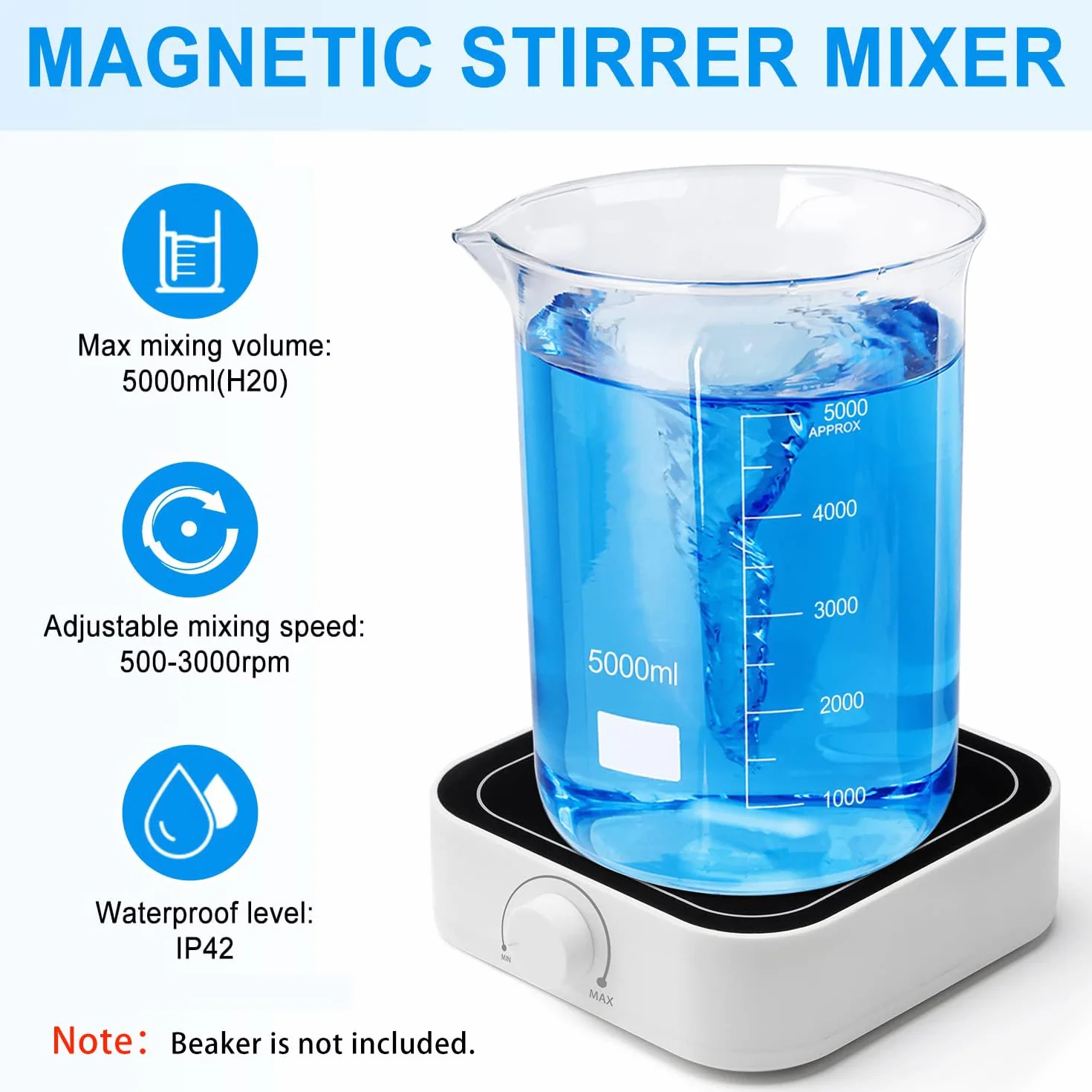 Mieszadło magnetyczne 500-3000obr./min 5L laboratoryjne, mieszadło magnetyczne 145 mm 5000ml z 1 mieszadłem magnetycznym