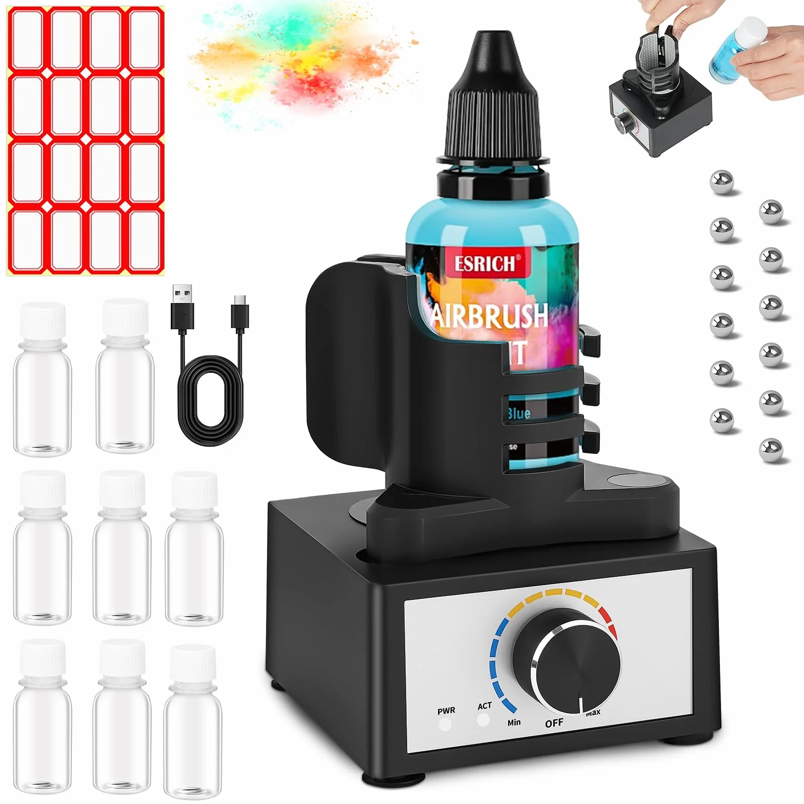 Hotut Paint Shaker Mikser Mini Vortex, DIY Model Paint Shaker, 3-stopniowa regulacja prędkości, 300 ~ 2400 obr./min, pojemność 10-100 ml, mieszacz farb akrylowych, laboratoryjnych lakierów do paznokci