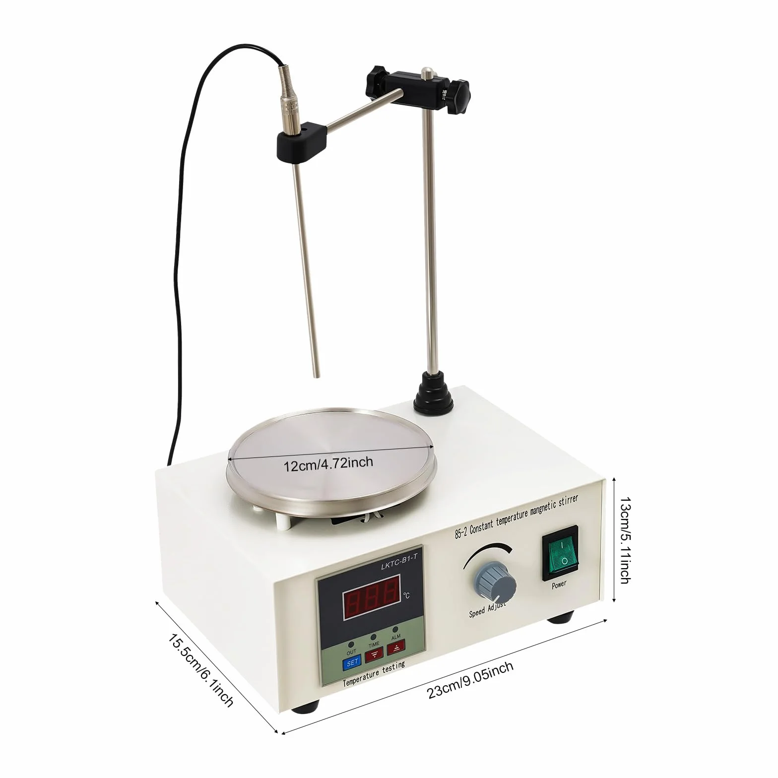Mieszadło magnetyczne 250 W, z płytą grzejną, cyfrowy wyświetlacz, precyzyjna regulacja temperatury, 2000 ml, 1-2000 obr./min, stojak i mieszadło w zestawie