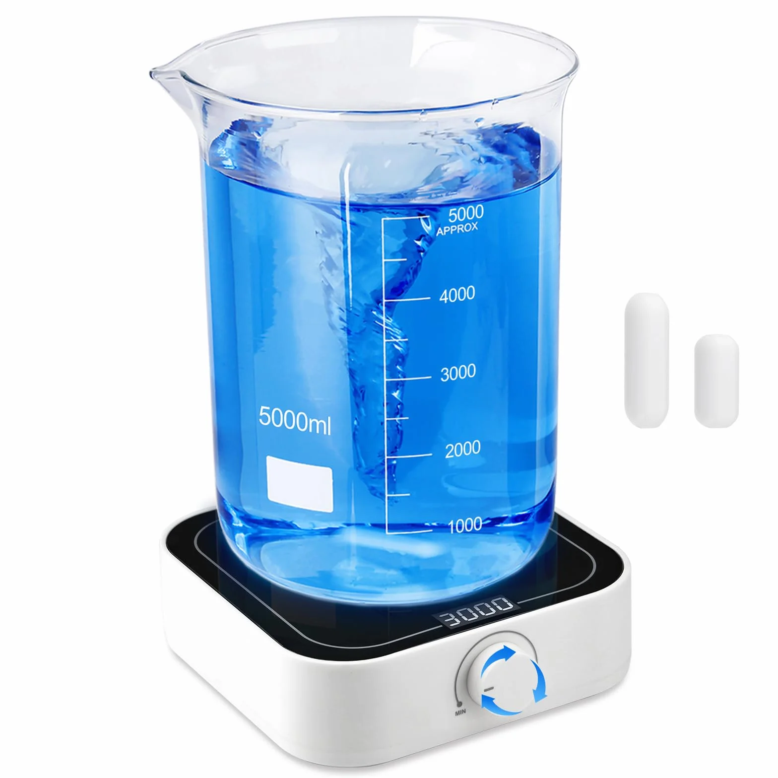 Cyfrowe mieszadło magnetyczne 350-3000 obr./min, 5 l, laboratoryjne mieszadło magnetyczne z wyświetlaczem LED z 2 mieszadłami magnetycznymi mieszadło laboratoryjne 145 mm 5000 ml